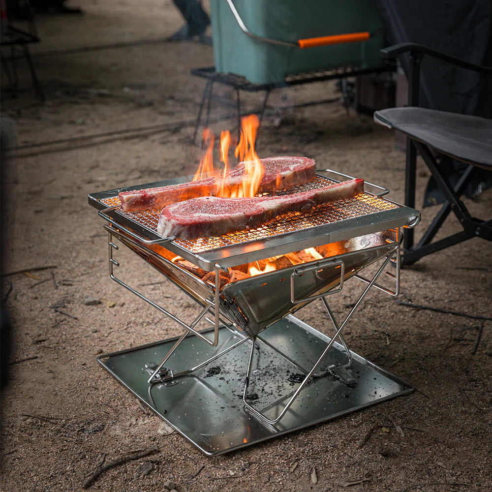 CAMPINGMOON 3-in-1 Portable Stainless Steel Wood Burning Grill and Fire Pit with Carrying Bag