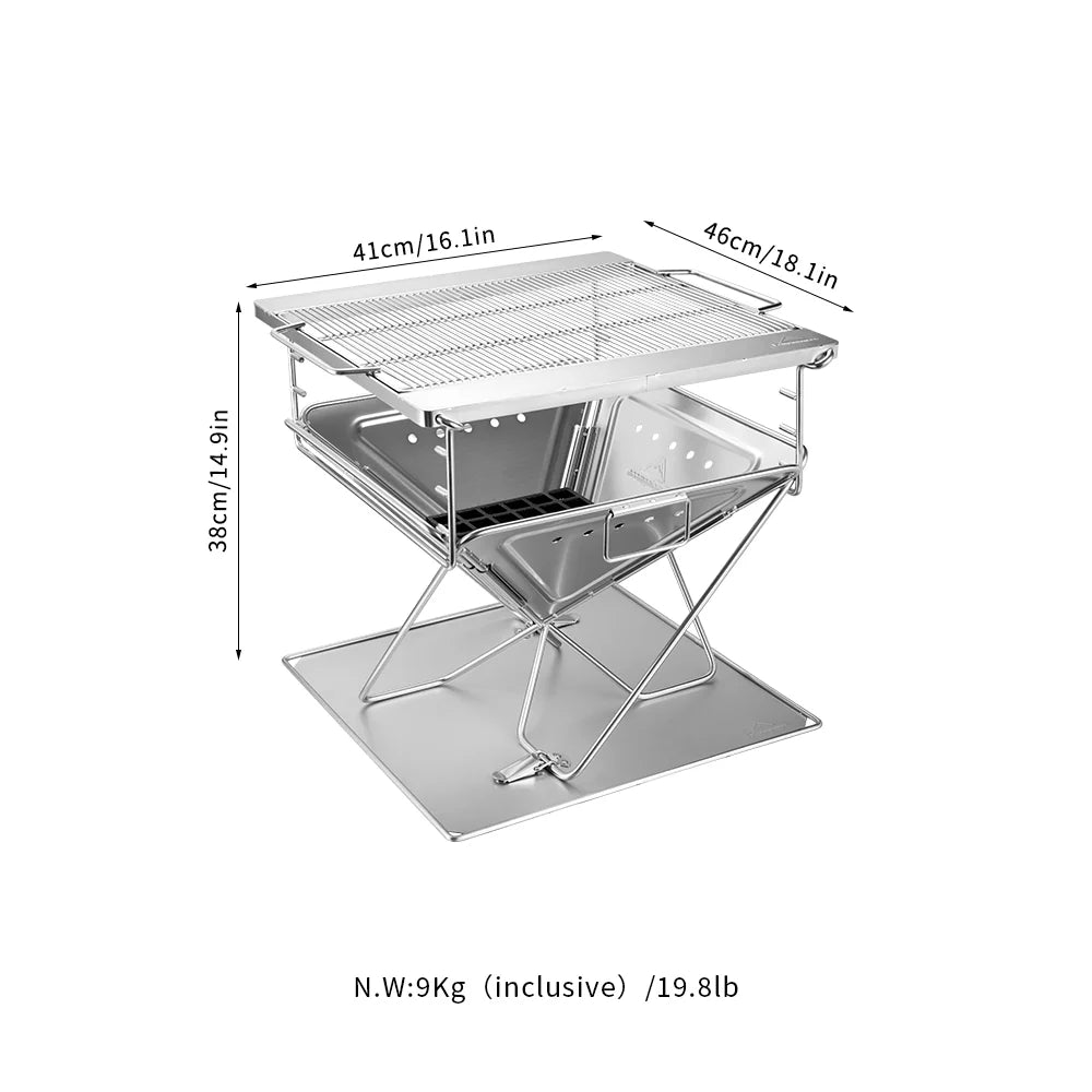 CAMPINGMOON 3-in-1 Portable Stainless Steel Wood Burning Grill and Fire Pit with Carrying Bag