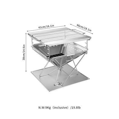 CAMPINGMOON 3-in-1 Portable Stainless Steel Wood Burning Grill and Fire Pit with Carrying Bag