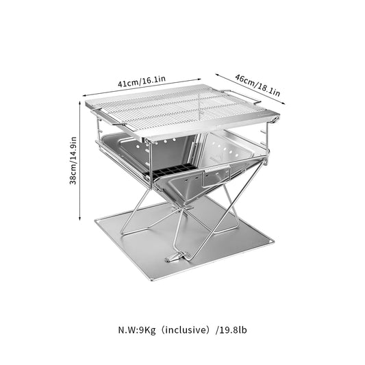 CAMPINGMOON 3-in-1 Portable Stainless Steel Wood Burning Grill and Fire Pit with Carrying Bag