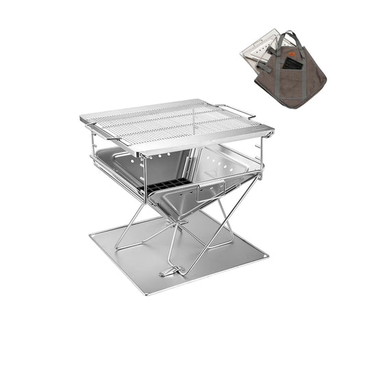 CAMPINGMOON 3-in-1 Portable Stainless Steel Wood Burning Grill and Fire Pit with Carrying Bag