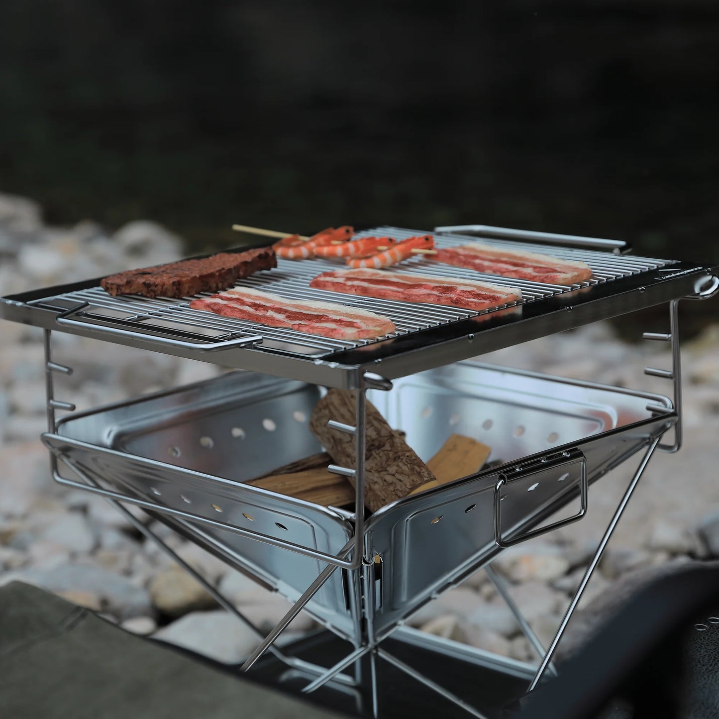 CAMPINGMOON 3-in-1 Portable Stainless Steel Wood Burning Grill and Fire Pit with Carrying Bag