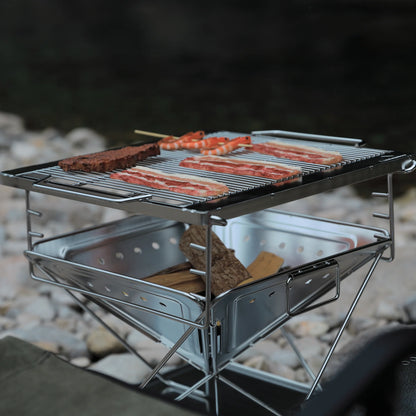 CAMPINGMOON 3-in-1 Portable Stainless Steel Wood Burning Grill and Fire Pit with Carrying Bag