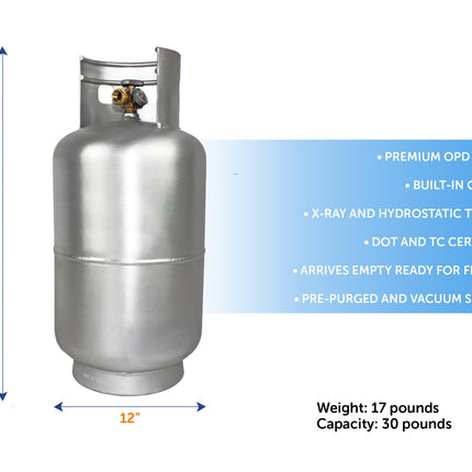 Flame King Lightweight 30lb Aluminum Propane Tank Cylinder Gauge and OPD Valve
