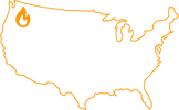 Outline map of the United States with a flame icon over Portland, Oregon, representing where Zutto products are designed and assembled