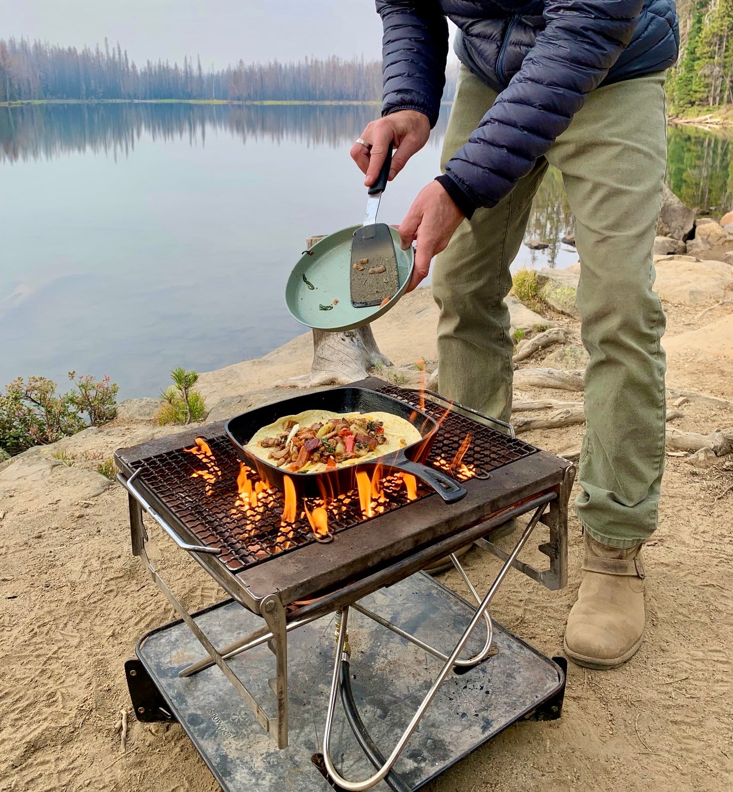 Cooking on the Zutto, a propane adapter for snow peak takibi grill fire pit campfire